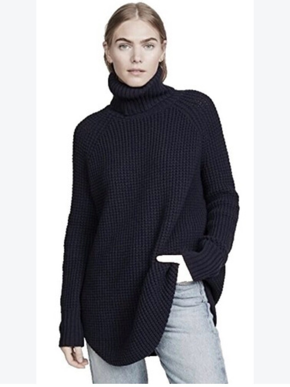 Hatch black merino wool Chunky Knit waffle Turtleneck Sweater S